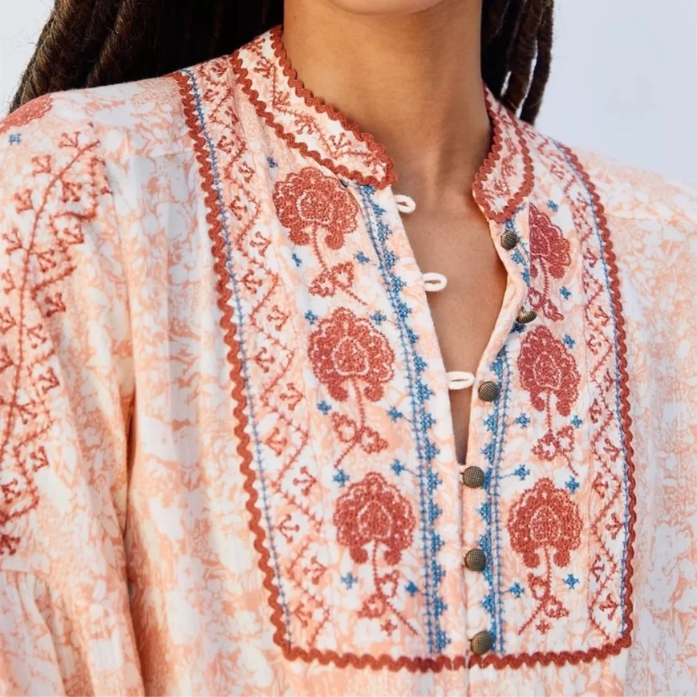 Anthropologie Claudia Floral Embroidered Baby Doll Top - S
